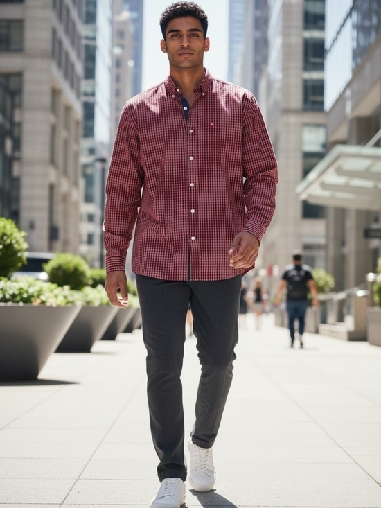 Izod Other - Izod Men's Slim Fit Red Check Long-Sleeve Button-Down Shirt One Pocket Logo XXL